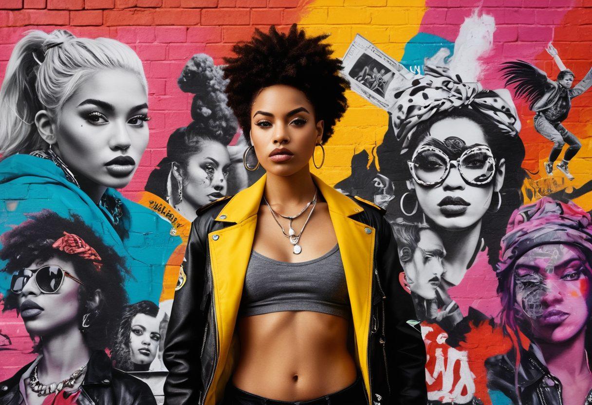 A striking montage of diverse individuals embracing edgy lifestyles, featuring bold fashion choices and alternative cultures. Include elements such as street art, urban landscapes, and provocative symbols that challenge societal norms. The background should be dynamic and colorful, reflecting an audacious spirit of adventure and self-expression. Capture a sense of rebellion and freedom, inviting viewers to join the provocative journey. vibrant colors. urban style. digital art.